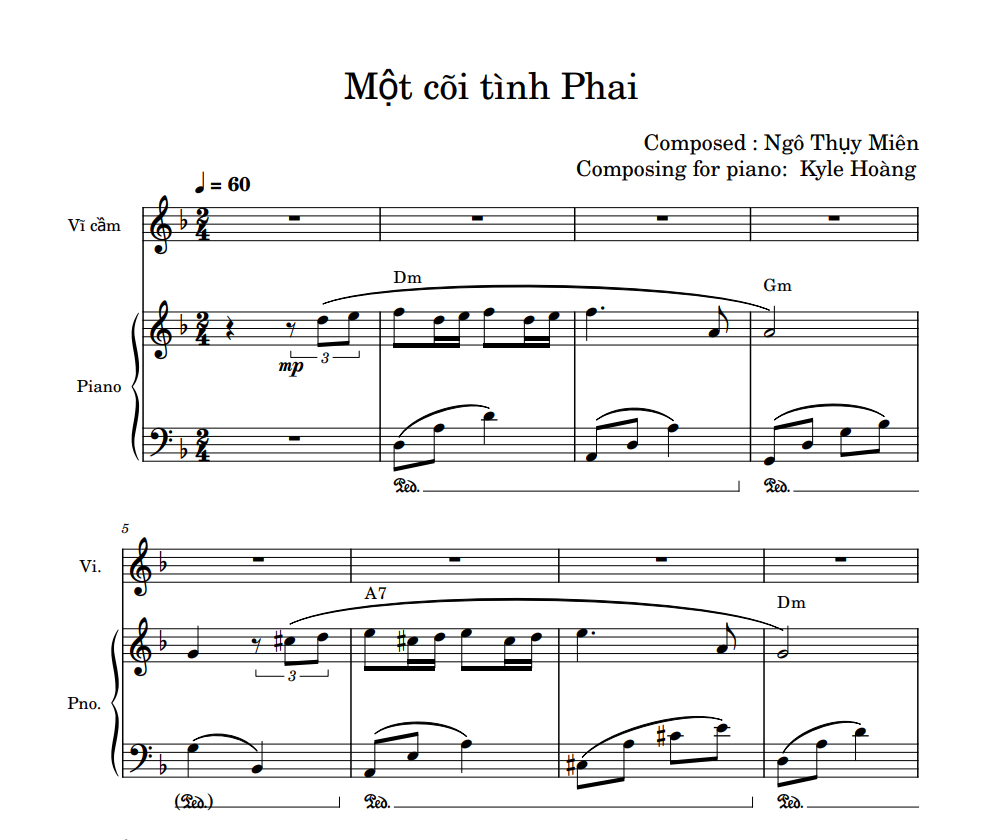 Ngô Thụy Miên - Một cõi tình Phai sheet music  for piano and violin
